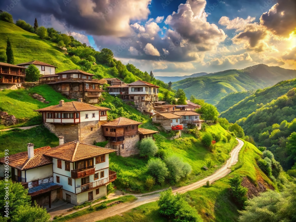 Fototapeta premium Charming Plateau Houses in the Black Sea Region of Turkey - Scenic Landscape Photography