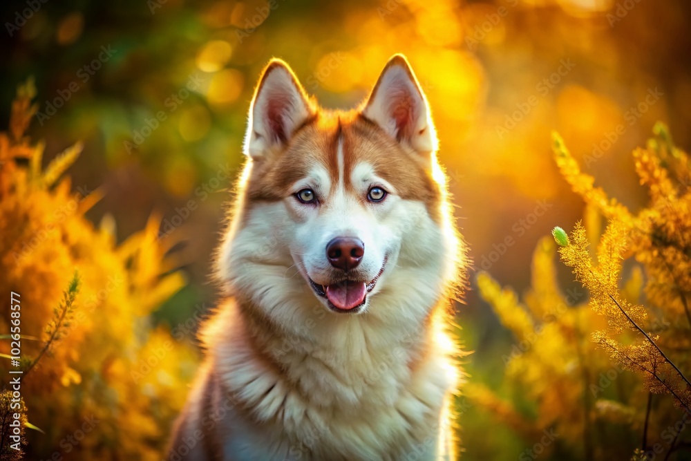 Obraz premium Stunning Golden Husky Portrait in Natural Setting Capturing the Beauty of This Unique Dog Breed in Vibrant Colors