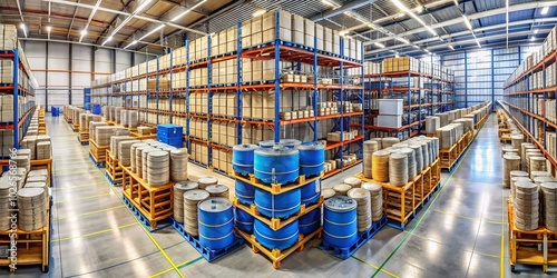 Chemical Products Warehouse Distribution Center with Tilt-Shift Photography for Industrial Storage