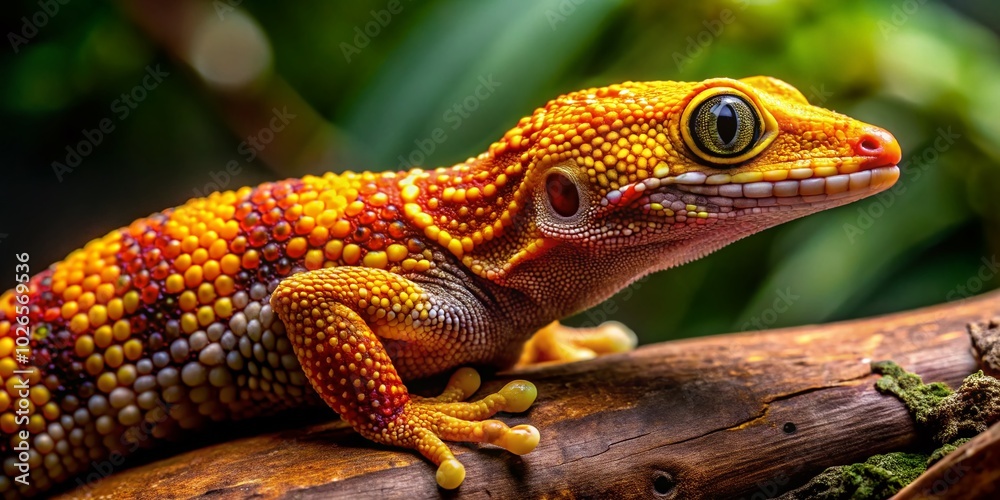 Naklejka premium Stunning Golden Tail Gecko: Vibrant Colors and Unique Patterns for Exotic Pet Lovers and Nature Enthusiasts alike
