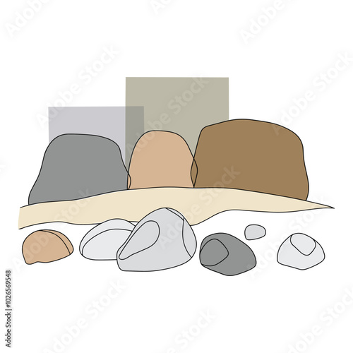 Set of rocks and pebbles illustration with abstract background