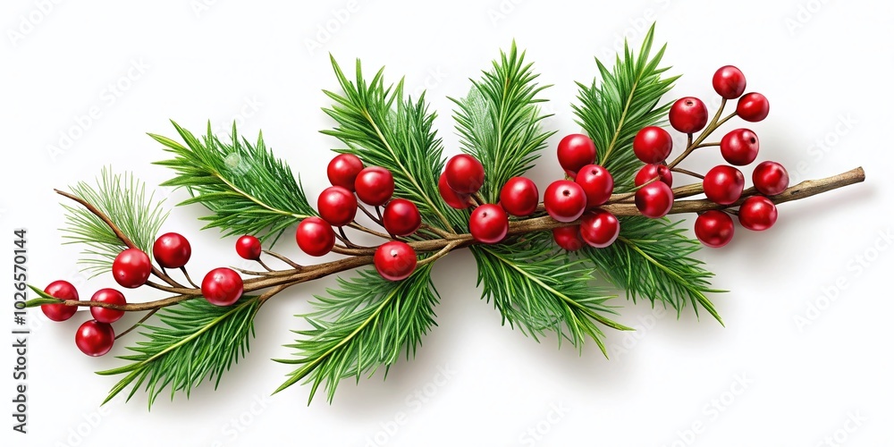 Christmas Botanical Branch with Red Berries - Simple Flat Design for Holiday Decor Christmas Botanical Branch with Red Berries - Simple Flat Design for Holiday Decor