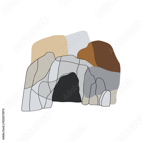 Illustration of a cave entrance with abstract color blocks