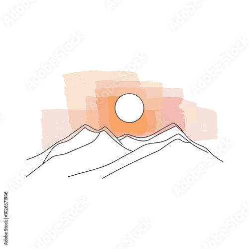 Abstract illustration of sun setting behind mountain range