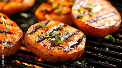 Grilled Sweet Potatoes with Honey Drizzle and Garnish