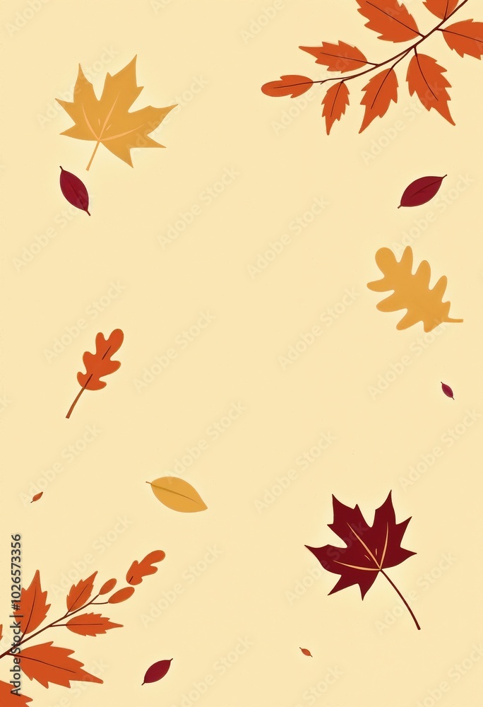 Stylized Fall Foliage Postcard with Autumn Leaves Stylized Fall Foliage Postcard with Autumn Leaves