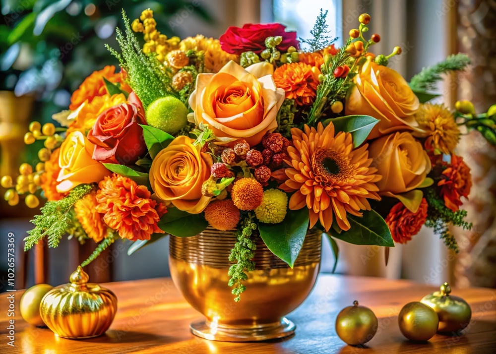 Obraz premium Stunning Katy Gold Floral Arrangement for Home Decor and Elegant Events, Perfect for Weddings and Celebrations