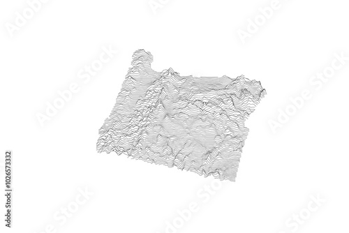 Oregon Elevation Ridgeline Map - Topographic SVG Visualization of State Terrain from Pacific Coast to Blue Mountains