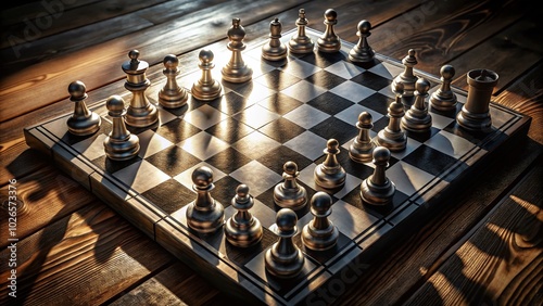 Close-Up Aerial View of Intense Chess Game with Black and White Pieces in Strategic Position for Chess Enthusiasts