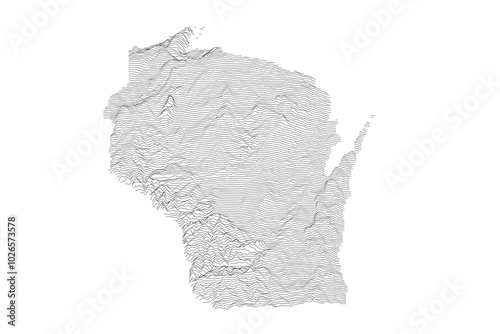 Wisconsin Elevation Ridgeline Map - Topographic SVG Visualization of State Terrain from Lake Michigan Shoreline to Northern Highlands