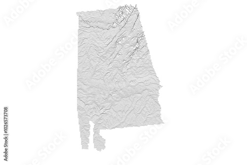 Alabama Elevation Ridgeline Map - Topographic SVG Visualization of State Terrain from Gulf Coast to Appalachian Foothills