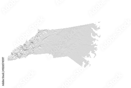 North Carolina Elevation Ridgeline Map - Topographic SVG Visualization of State Terrain from Outer Banks to Blue Ridge Mountains