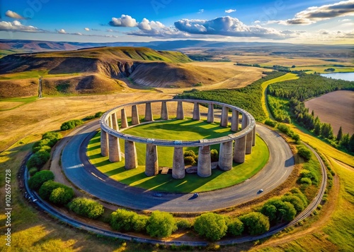 Stunning Maryhill Stonehenge Memorial in Goldendale: A Unique Tribute Surrounded by Scenic Landscape and Historical photo