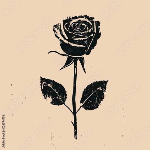 Rose Photocopy Effect with Grunge Texture, Y2K Aesthetic