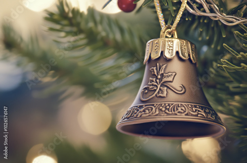 A christmas bell at the christmas tree photo