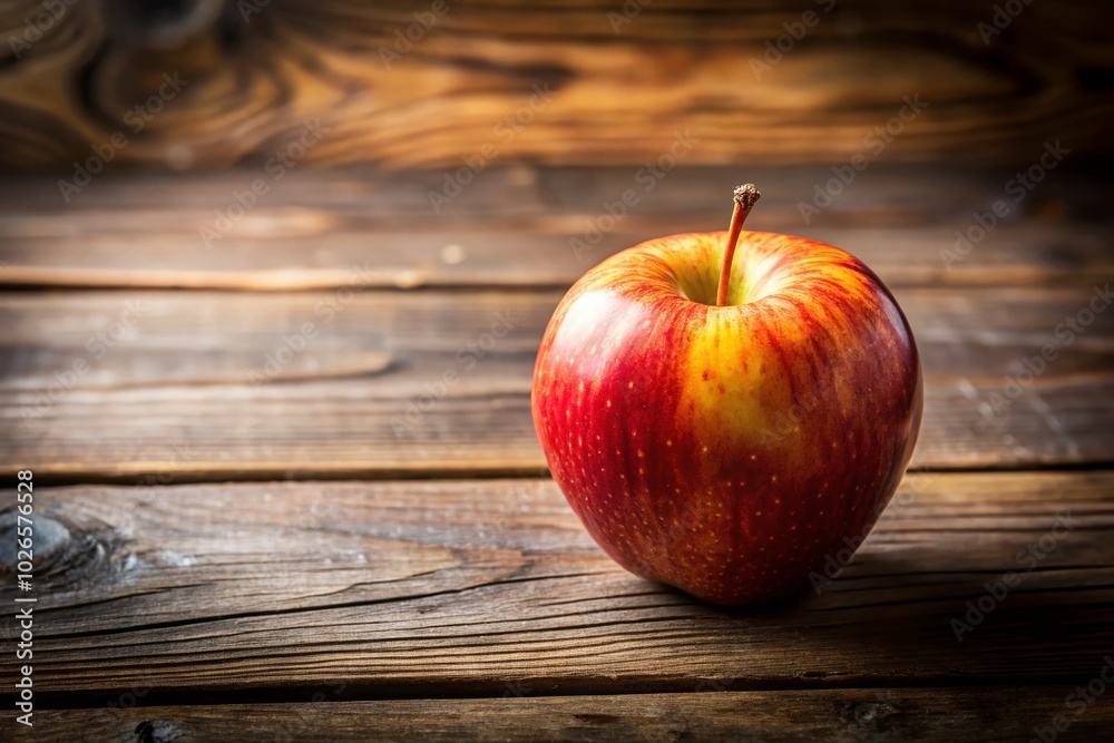 Closeup of Fresh Apple on Distressed Wood Boards with Copy Space for Text Closeup of Fresh Apple on Distressed Wood Boards with Copy Space for Text