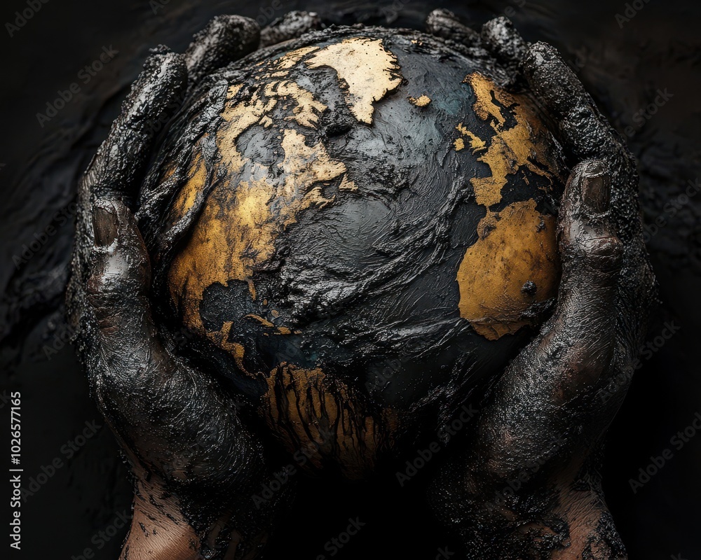 A dirty globe is held in the hands of two people