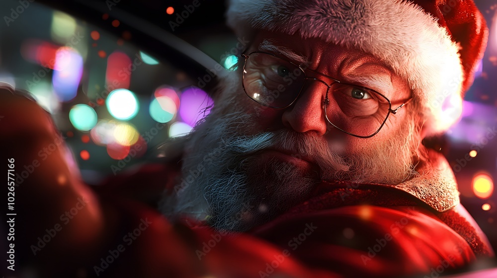 Santa Claus Driving Through the City. Illustration 3D For inserting text in Copy spaces Santa Claus Driving Through the City. Illustration 3D For inserting text in Copy spaces