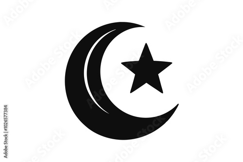 Star and crescent Moon Symbol, black silhouette vector G.eps