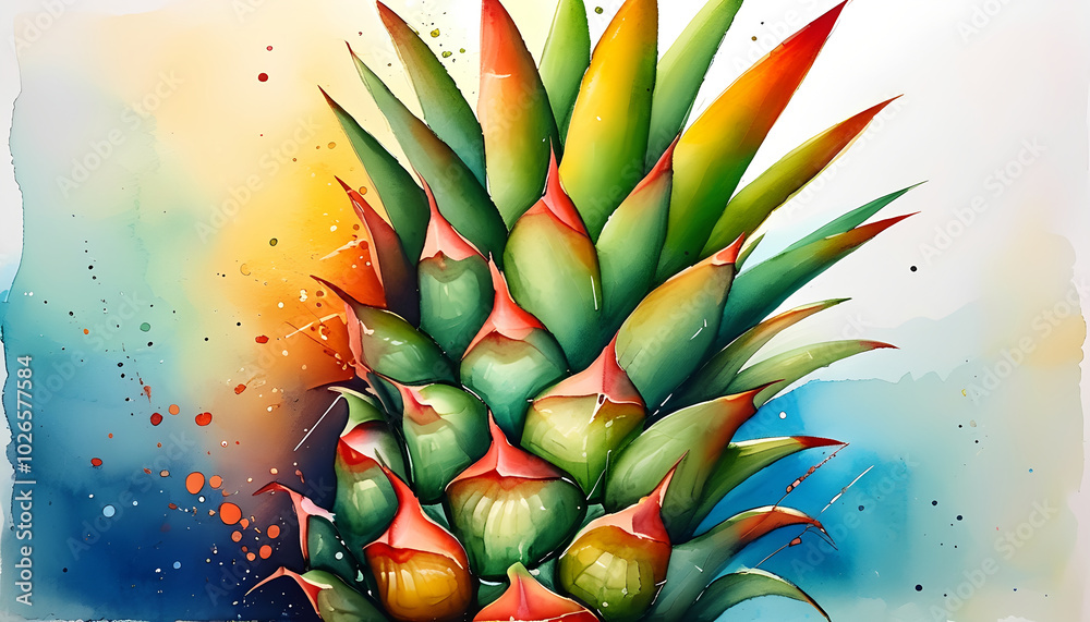Vibrant watercolor painting of a pineapple with a colorful background Vibrant watercolor painting of a pineapple with a colorful background