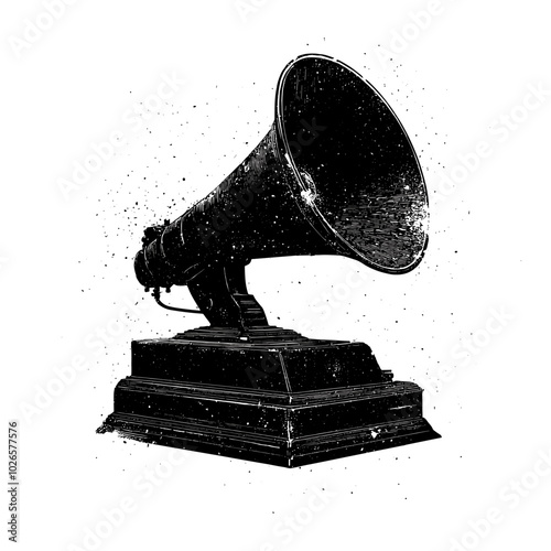 Phonograph with photocopy effect and grunge stippling texture. Y2K vector illustration for posters and t-shirts.
