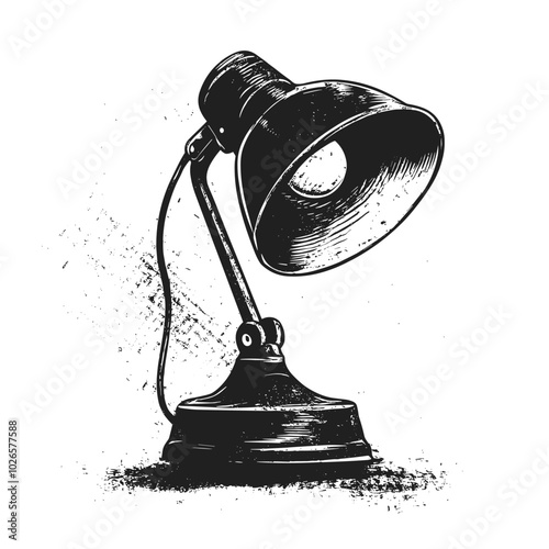 Vintage Lamp with photocopy effect and grunge stippling texture. Y2K vector illustration for posters and t-shirts.