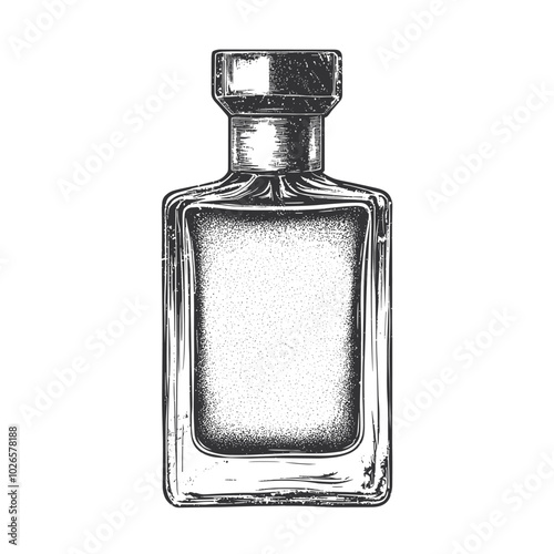 Vintage Perfume Bottle with photocopy effect and grunge stippling texture. Y2K vector illustration for posters and t-shirts.