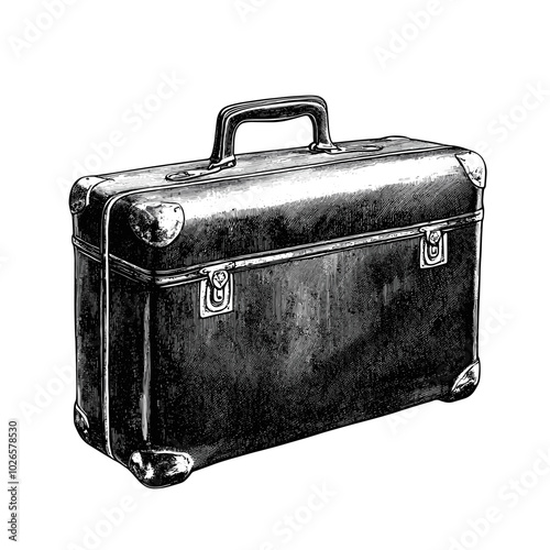 Retro Suitcase with photocopy effect and grunge stippling texture. Y2K vector illustration for posters and t-shirts.