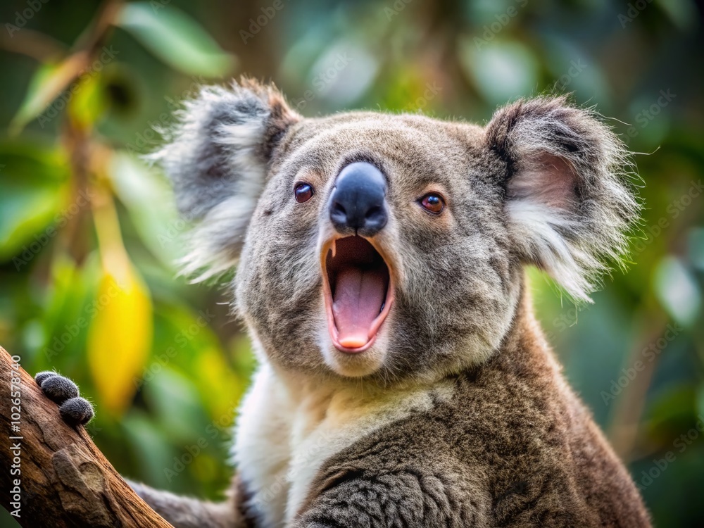 Fototapeta premium Close Up of Yawning Australian Koala Bear in Long Exposure Capture