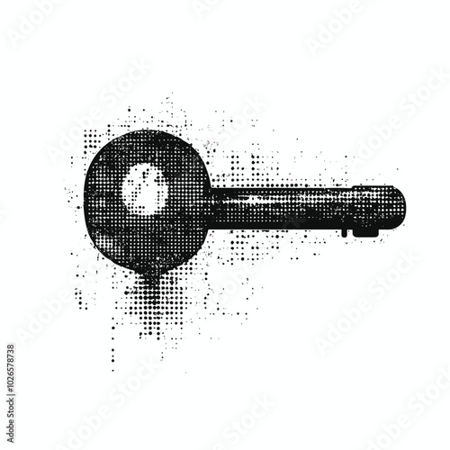 Morse Code Key with photocopy effect and grunge stippling texture. Y2K vector illustration for posters and t-shirts.