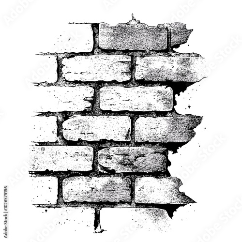 Brick walls with photocopy effect and grunge stippling texture. Y2K vector illustration for posters and t-shirts.