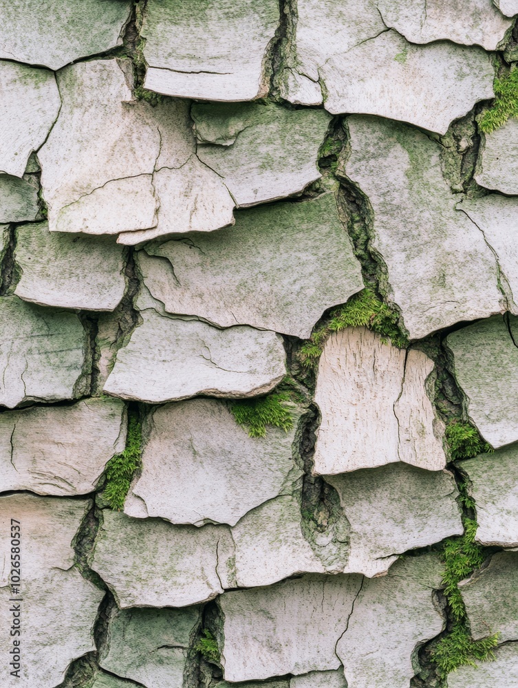 Textured Bark with Cracked Surface and Green Moss Textured Bark with Cracked Surface and Green Moss
