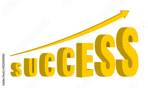 growth graph chart with arrow turn into success word. vector illustration isolated on white background.