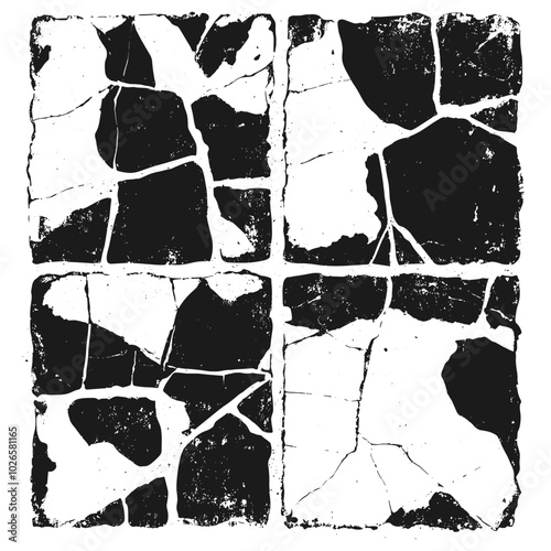 Chipped tile with photocopy effect and grunge stippling texture. Y2K vector illustration for posters and t-shirts.