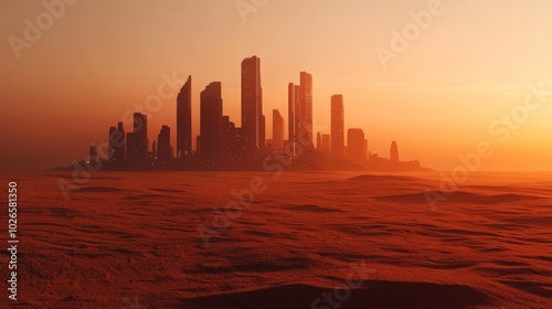 Desert Cityscape at Sunset