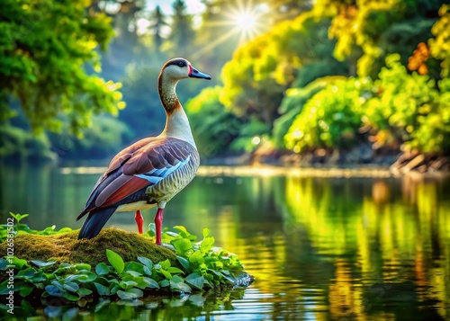 Aerial View of a Nile Goose by the Shoreline: Captivating Wildlife in Natural Habitat