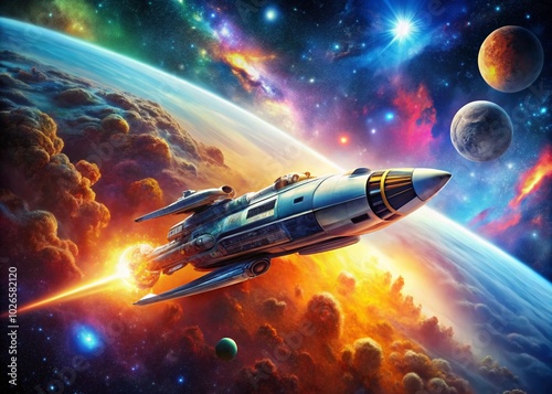 Wallpaper Mural Stunning Space Ship in a Cosmic Landscape with Stars and Nebulae Capturing the Essence of Sci-Fi Adventure and Torontodigital.ca