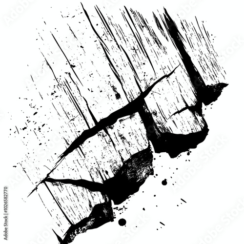 Splintered wood with photocopy effect and grunge stippling texture. Y2K vector illustration for posters and t-shirts.