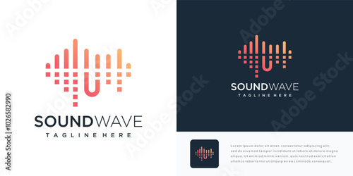 Letter U sound wave logo design illustration. sound wave logo icon with letter U	
