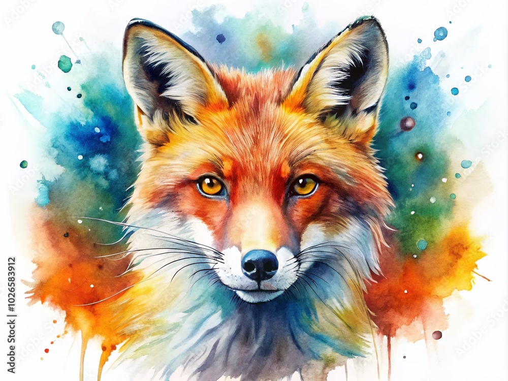 Fototapeta premium Stunning Watercolor Fox Art for Nature Lovers, Home Decor, and Wildlife Enthusiasts - Perfect for Any Art Collection