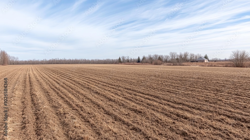 Vast Brown Field Under Blue Sky with Clouds Vast Brown Field Under Blue Sky with Clouds