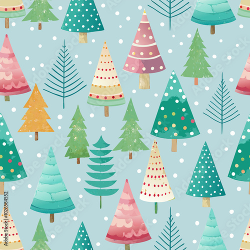 sweet cristmas trees pastel childish kids colours vector seamless pattern