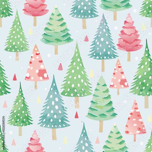 pastel watercolor christmas tree vector seamless pattern