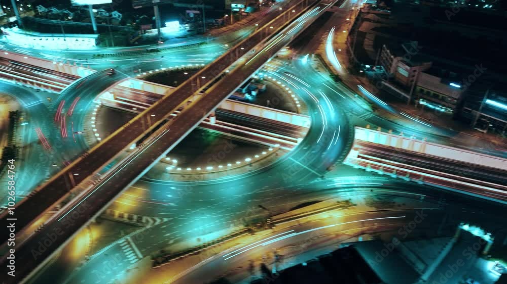 Beautiful top view of car traffic at roundabout lane and buildings. 4K drone, Urban cityscape concept or abstract of advanced innovation, financial technology, energy power, expressway Beautiful top view of car traffic at roundabout lane and buildings. 4K drone, Urban cityscape concept or abstract of advanced innovation, financial technology, energy power, expressway