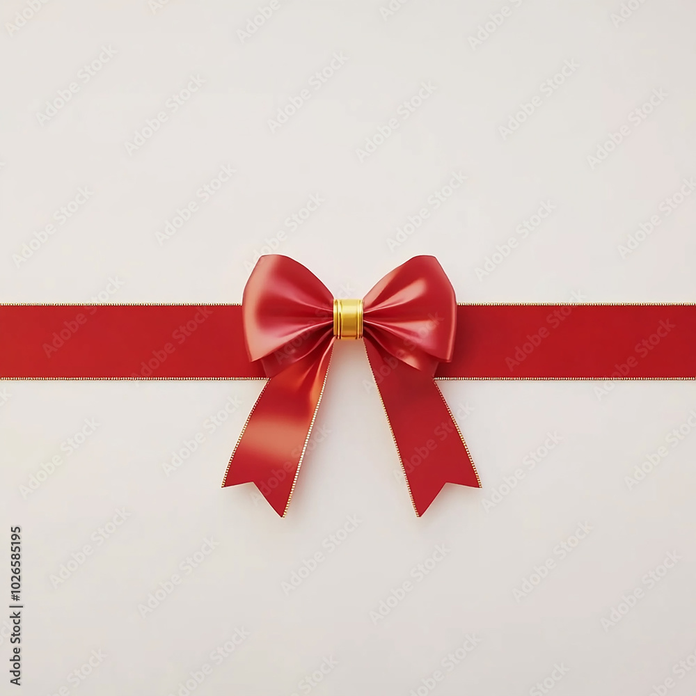 Realistic Horizontal Red Ribbon with Bow on White Background Realistic Horizontal Red Ribbon with Bow on White Background