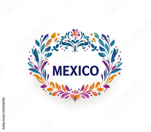 Elegant logo design featuring the text "MEXICO," incorporating vibrant floral patterns and traditional Mexican design elements against a white background. 