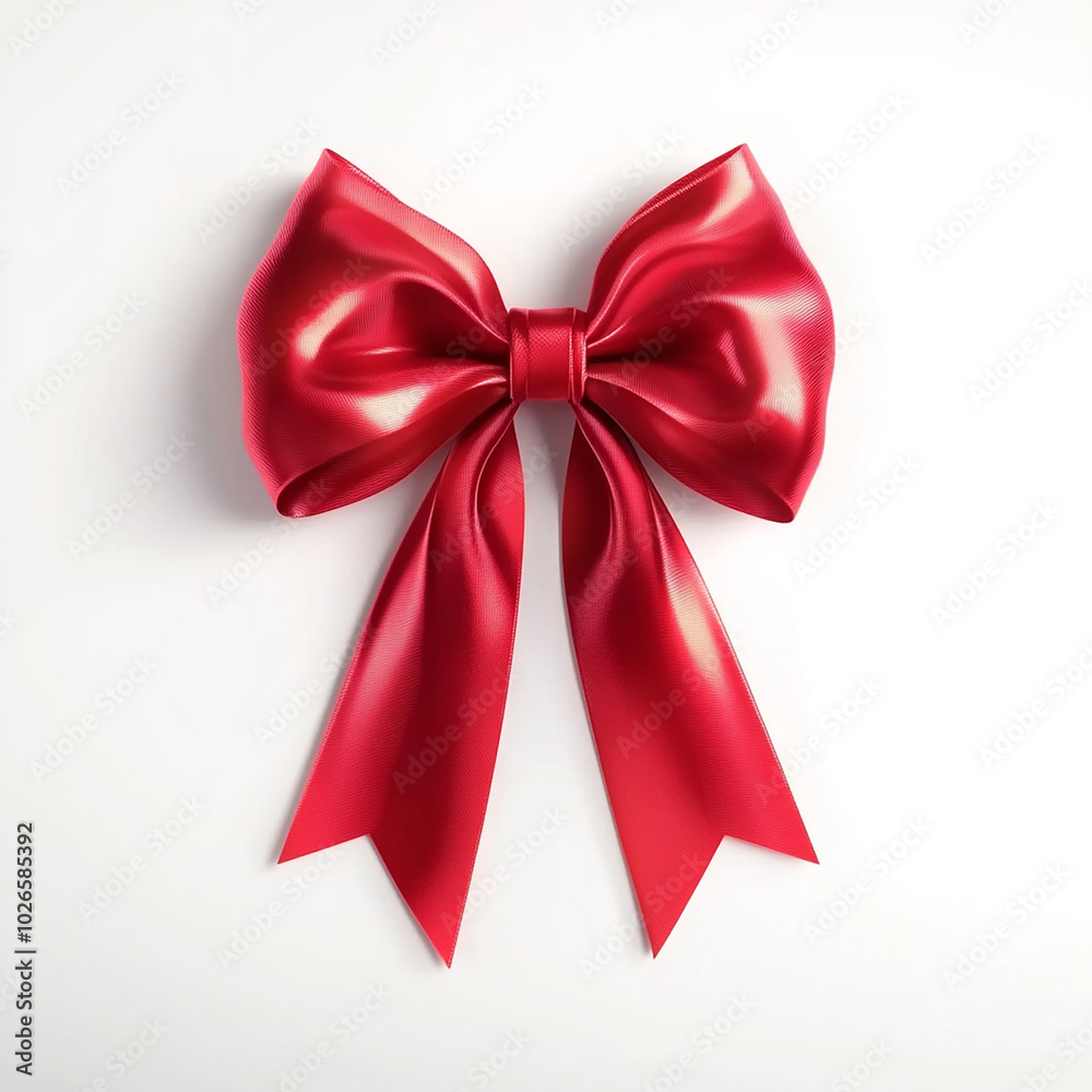 Realistic Horizontal Red Ribbon with Bow on White Background Realistic Horizontal Red Ribbon with Bow on White Background