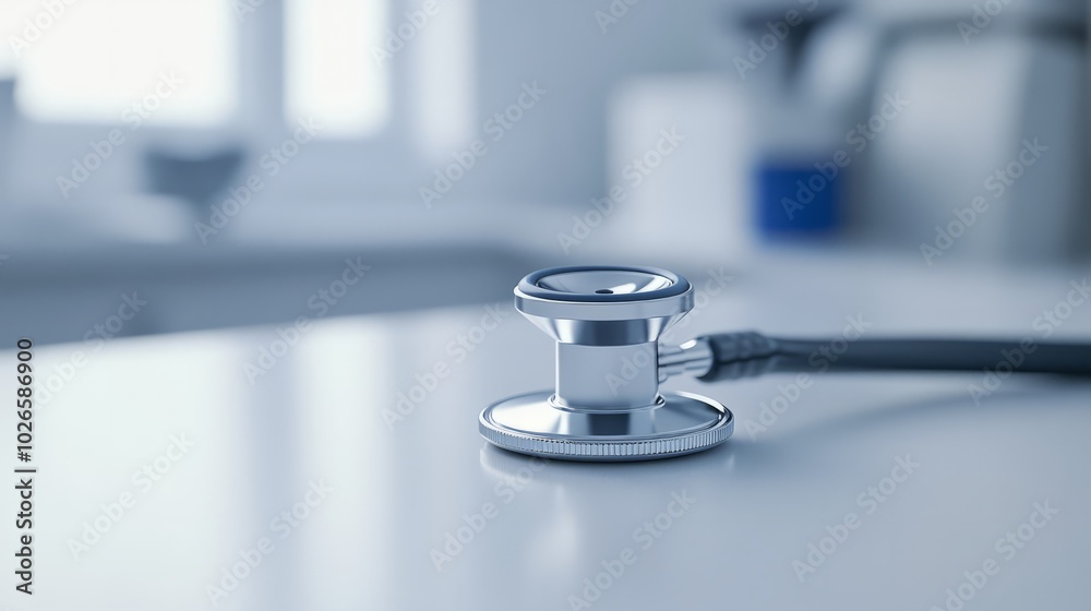 Close-up of a stethoscope on a white table, Close-up of a stethoscope on a white table,