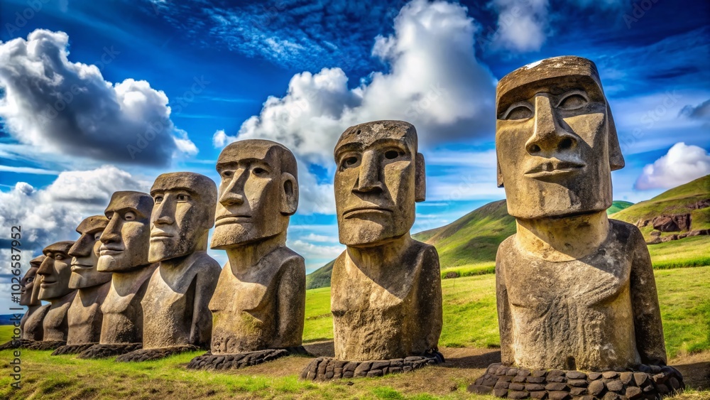 Fototapeta premium Unique Easter Island Statues for Sale - Authentic Moai Replicas, Ideal for Home Décor and Collectors of Cultural