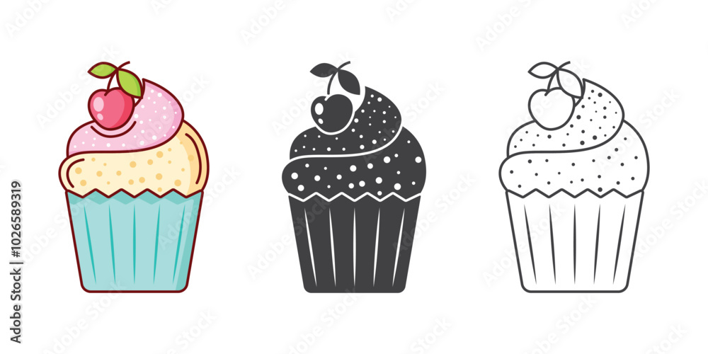 Sweet dessert icon set in flat style. Cupcake vector illustration on isolated background. Muffin sign business concept. Sweet dessert icon set in flat style. Cupcake vector illustration on isolated background. Muffin sign business concept.